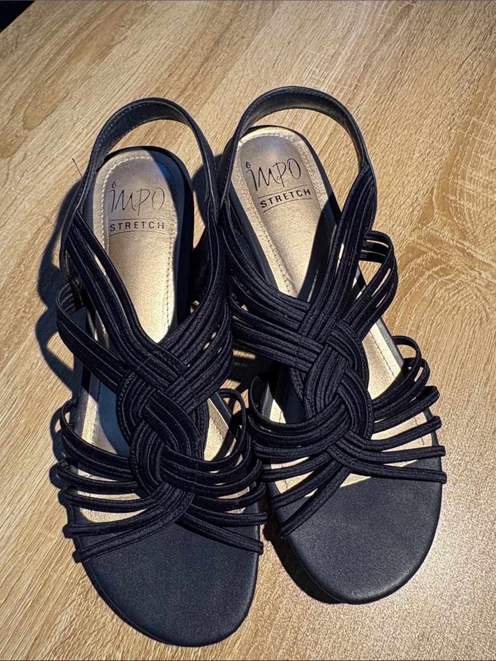Impo Black Woven Elastic Slingback Sandals